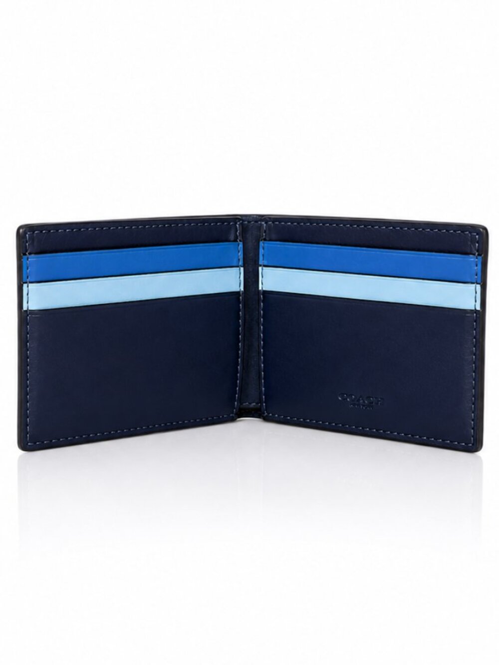 COACH Leather Colorblock Slim Billfold Wallet Navy Blue